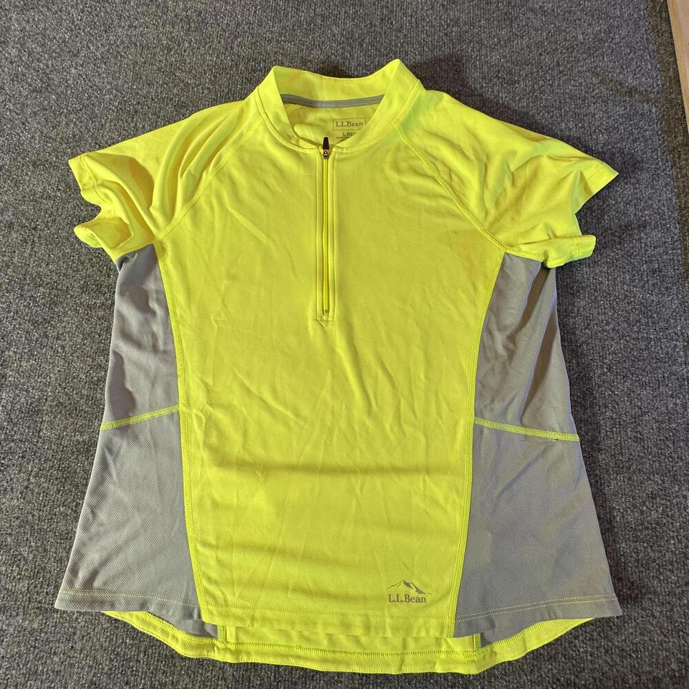LL Bean Womens Performance Zip Tee Shirt Yellow Gray Active Top 281197 Size L